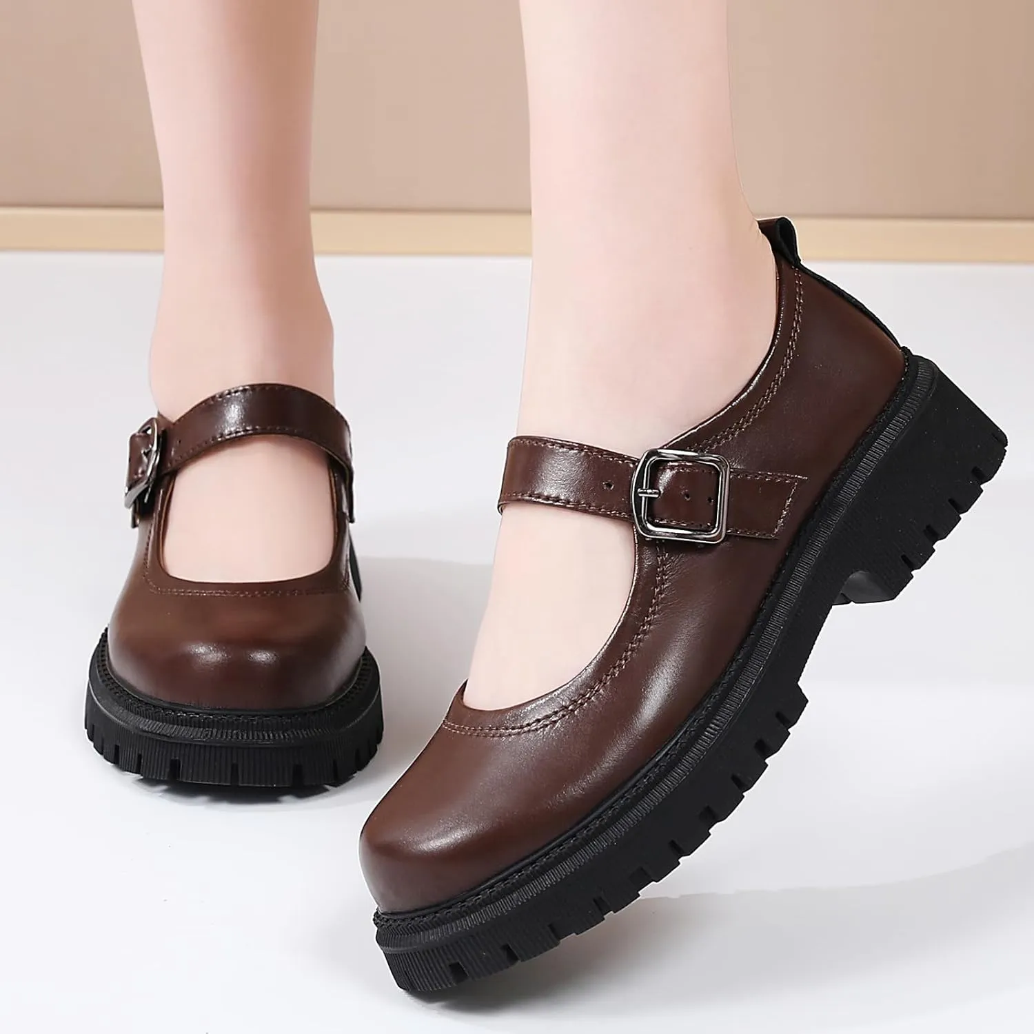 Mary Jane Shoes for Women Platform Mary Janes Pumps Round Toe Non-Slip Casual Shoes Comfortable Dress Shoes Cute School Shoes for Women