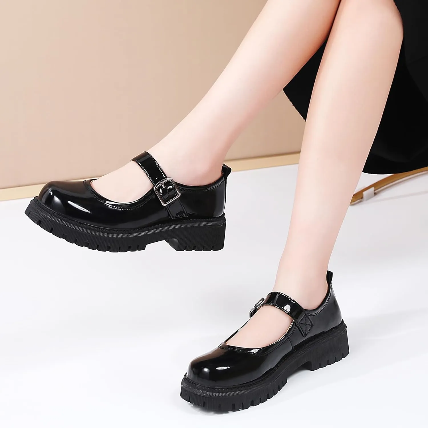 Mary Jane Shoes for Women Platform Mary Janes Pumps Round Toe Non-Slip Casual Shoes Comfortable Dress Shoes Cute School Shoes for Women