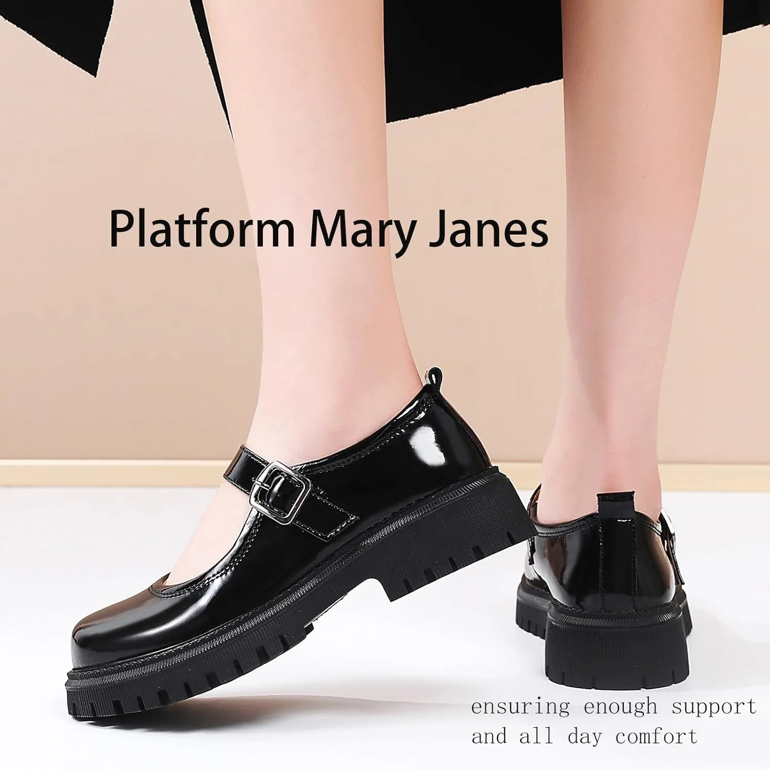 Mary Jane Shoes for Women Platform Mary Janes Pumps Round Toe Non-Slip Casual Shoes Comfortable Dress Shoes Cute School Shoes for Women