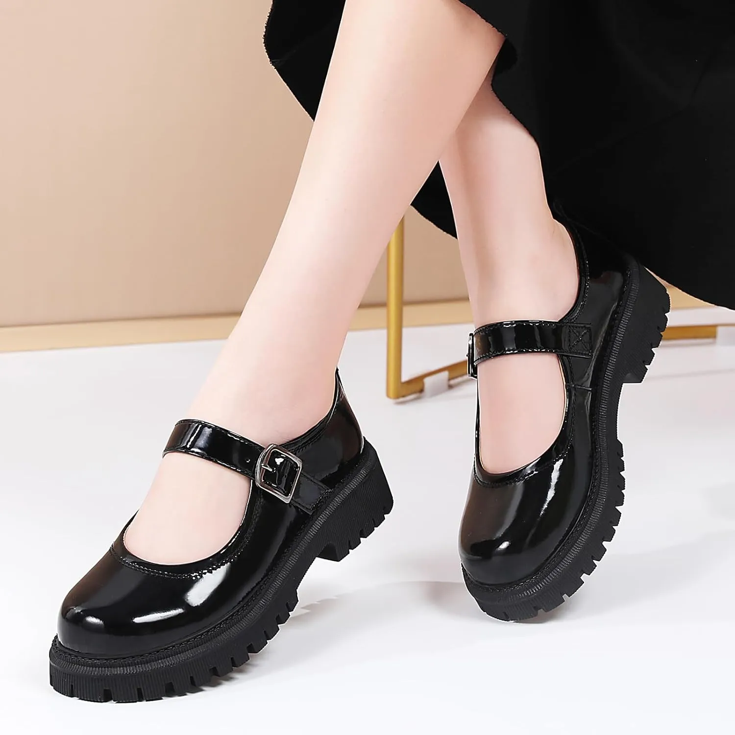 Mary Jane Shoes for Women Platform Mary Janes Pumps Round Toe Non-Slip Casual Shoes Comfortable Dress Shoes Cute School Shoes for Women