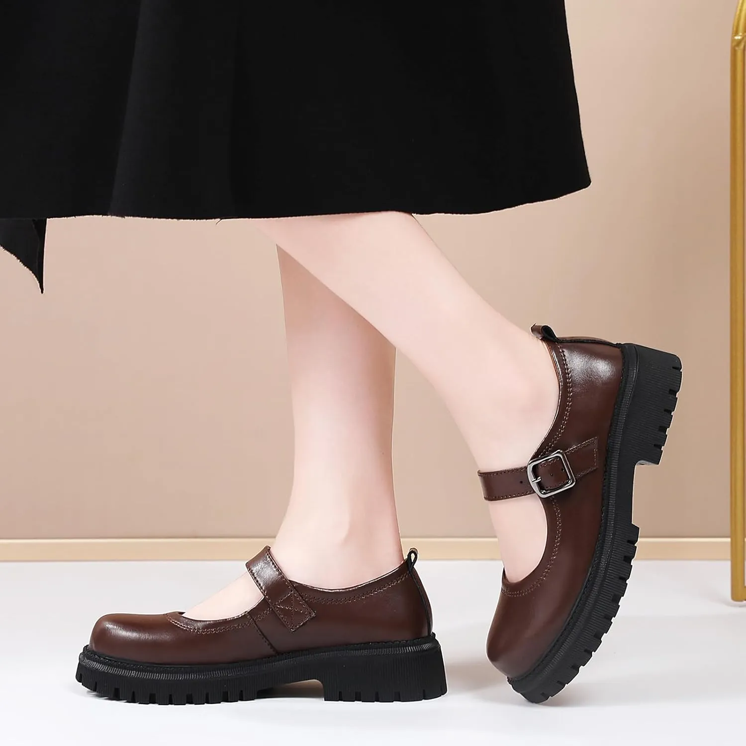 Mary Jane Shoes for Women Platform Mary Janes Pumps Round Toe Non-Slip Casual Shoes Comfortable Dress Shoes Cute School Shoes for Women