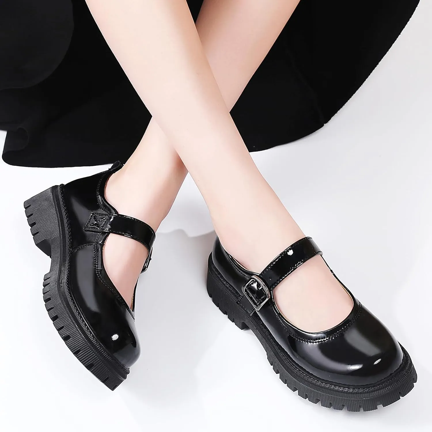 Mary Jane Shoes for Women Platform Mary Janes Pumps Round Toe Non-Slip Casual Shoes Comfortable Dress Shoes Cute School Shoes for Women