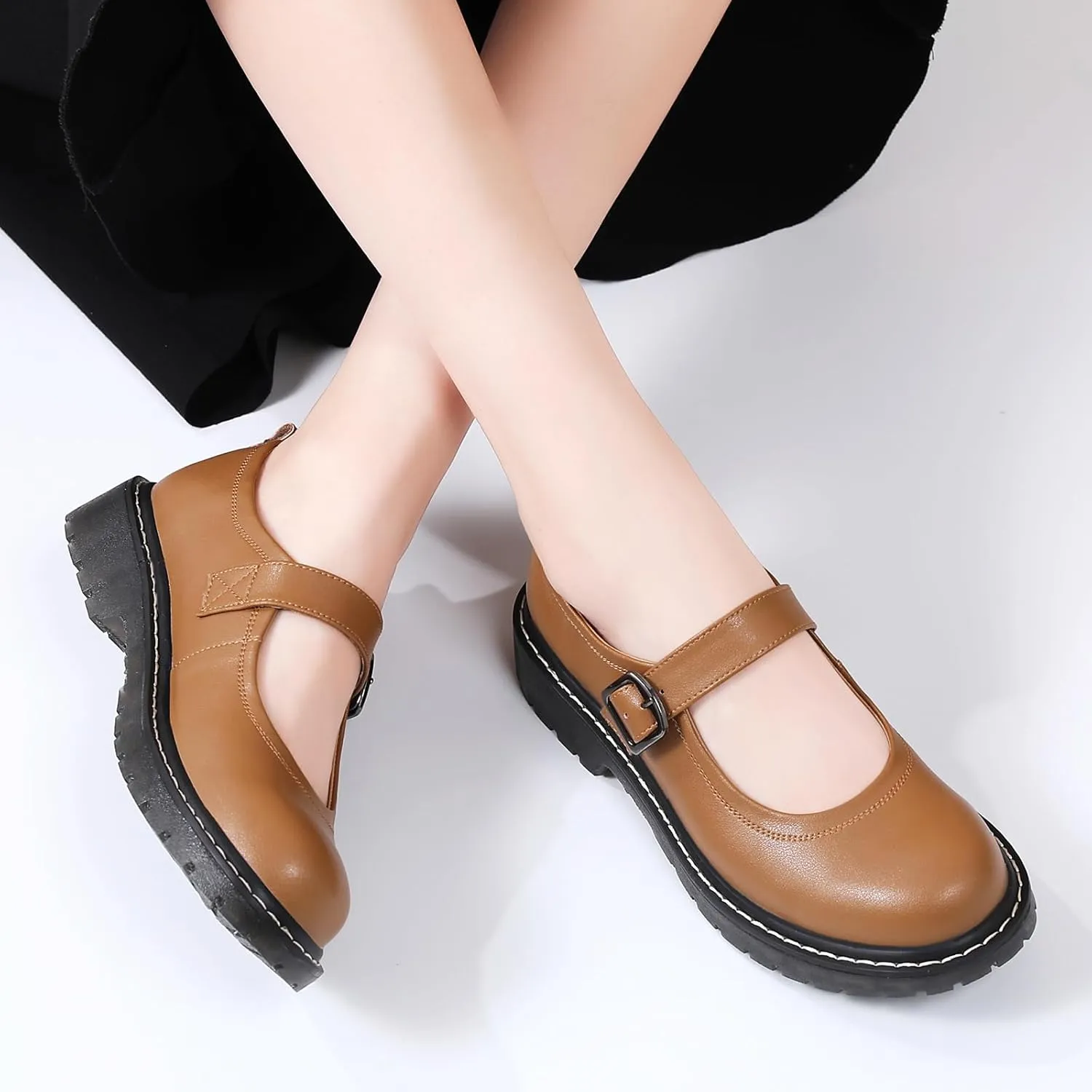 Mary Jane Shoes Women Mary Janes for Women Flats Oxford Round Toe Non-Slip Casual Shoes Comfortable Dress Shoes Cute School Shoes for Teen Girls Womens Ladies