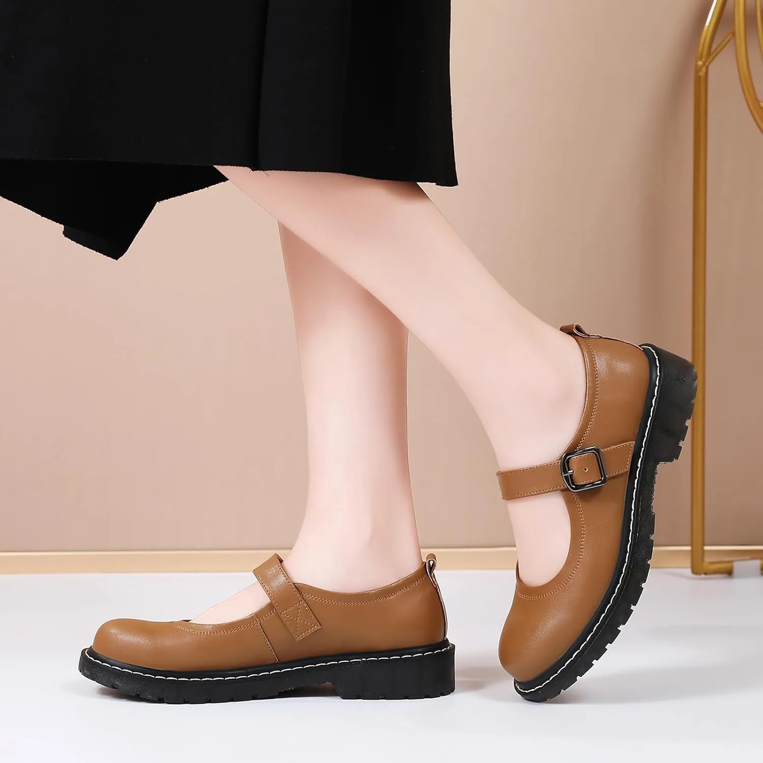 Mary Jane Shoes Women Mary Janes for Women Flats Oxford Round Toe Non-Slip Casual Shoes Comfortable Dress Shoes Cute School Shoes for Teen Girls Womens Ladies