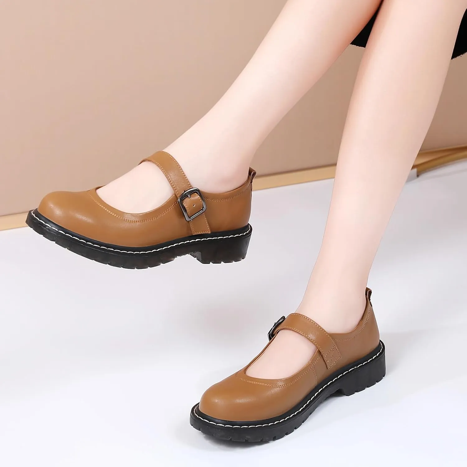 Mary Jane Shoes Women Mary Janes for Women Flats Oxford Round Toe Non-Slip Casual Shoes Comfortable Dress Shoes Cute School Shoes for Teen Girls Womens Ladies