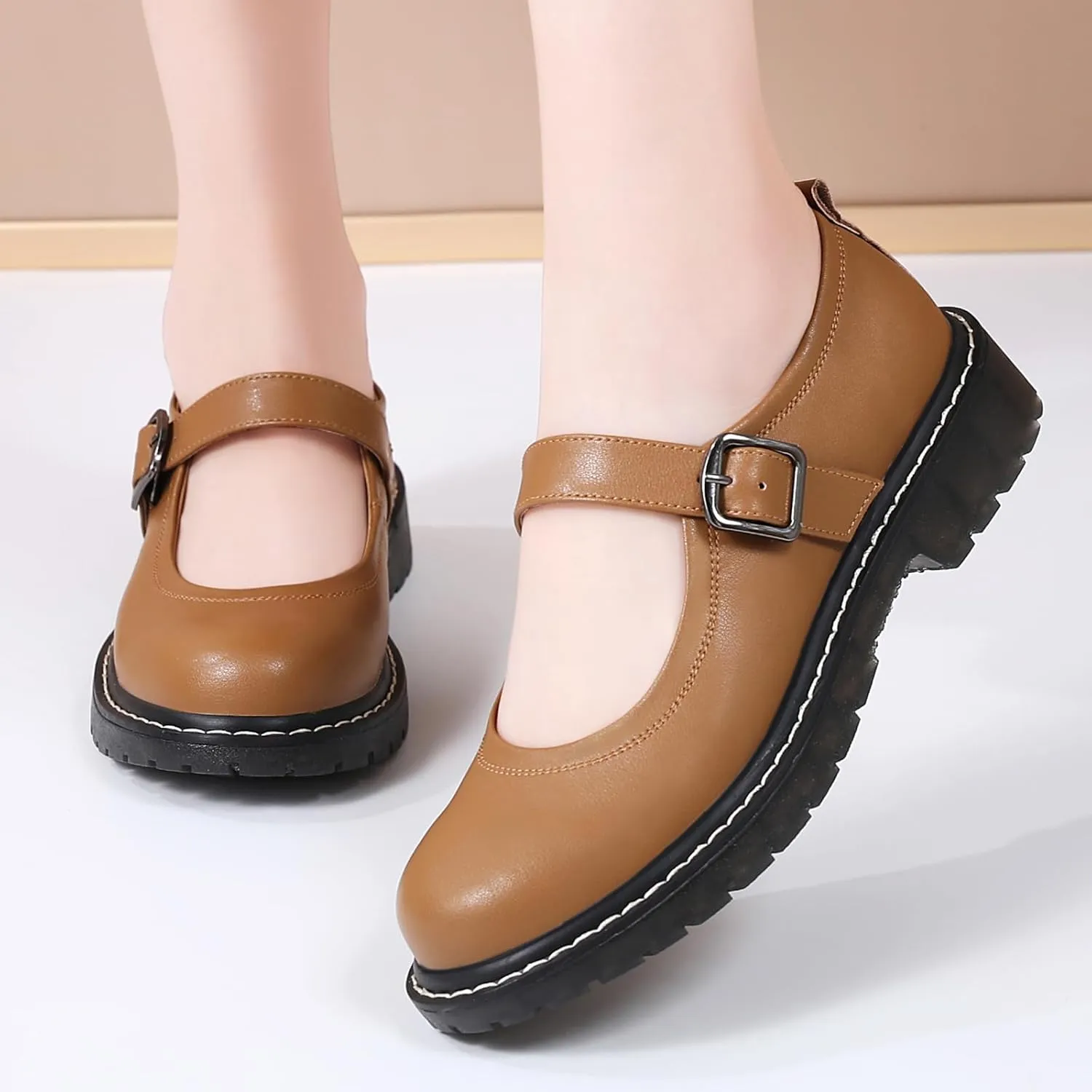 Mary Jane Shoes Women Mary Janes for Women Flats Oxford Round Toe Non-Slip Casual Shoes Comfortable Dress Shoes Cute School Shoes for Teen Girls Womens Ladies
