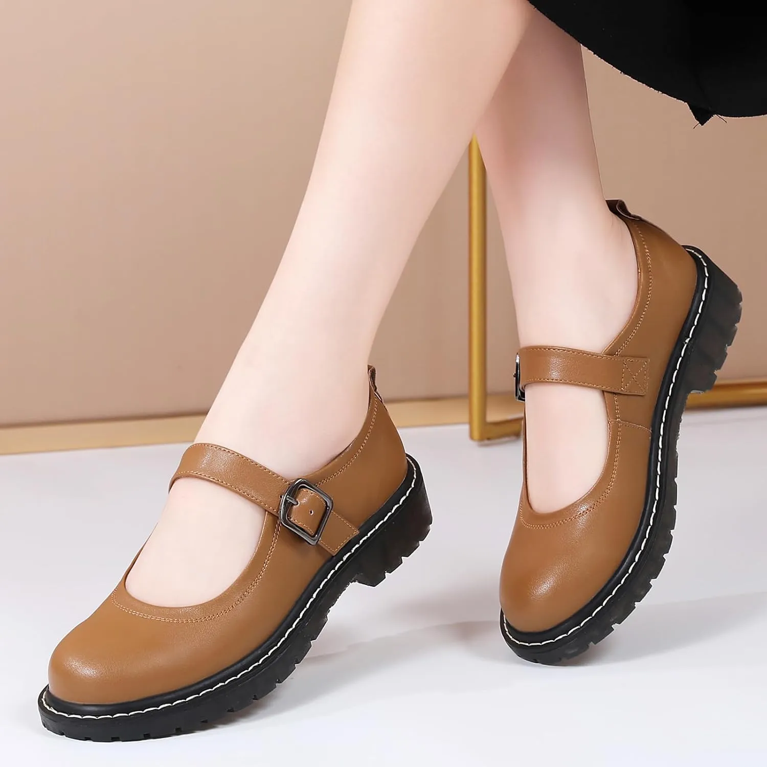 Mary Jane Shoes Women Mary Janes for Women Flats Oxford Round Toe Non-Slip Casual Shoes Comfortable Dress Shoes Cute School Shoes for Teen Girls Womens Ladies