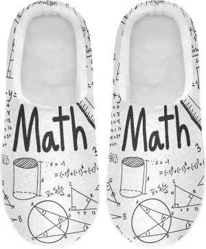 Mathematical Math Formula Equation Graffiti Handwriting Icon Unisex Memory Foam House Slippers Non-Skid Soft Warm Sole Coral Fleece Slip-on Closed Toe Hand Free Shoes for Bedroom Travel L