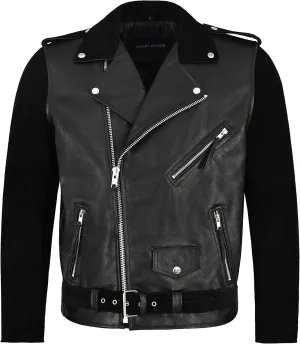 MBF Brando Men's Real Leather Jacket 100% Hide & Suede Classic Biker Style