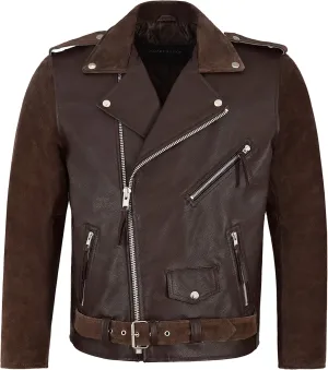 MBF Brando Men's Real Leather Jacket 100% Hide & Suede Classic Biker Style