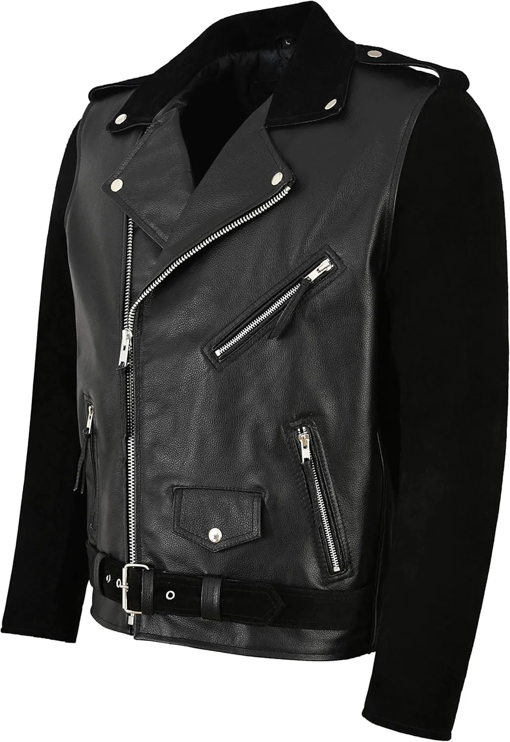 MBF Brando Men's Real Leather Jacket 100% Hide & Suede Classic Biker Style