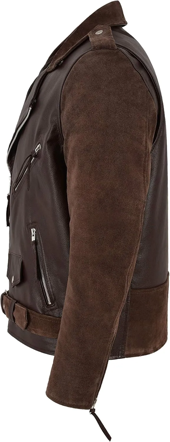 MBF Brando Men's Real Leather Jacket 100% Hide & Suede Classic Biker Style