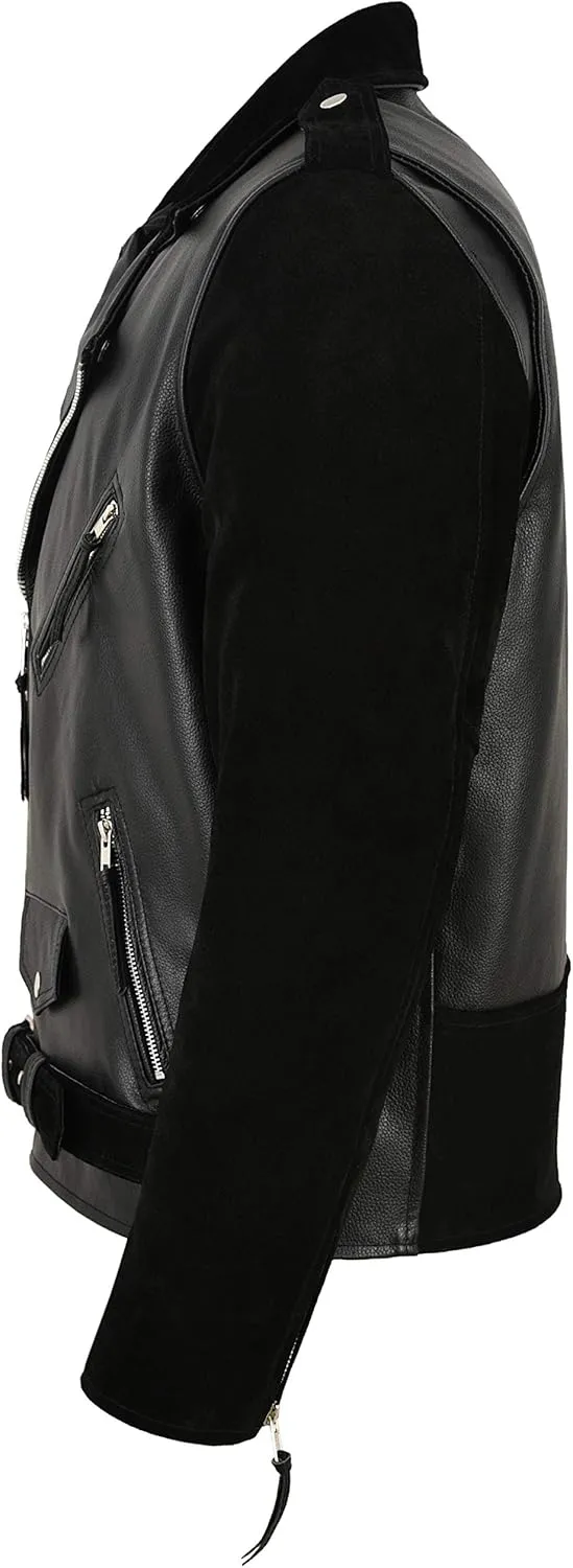MBF Brando Men's Real Leather Jacket 100% Hide & Suede Classic Biker Style