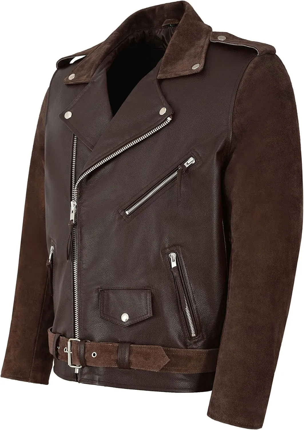 MBF Brando Men's Real Leather Jacket 100% Hide & Suede Classic Biker Style
