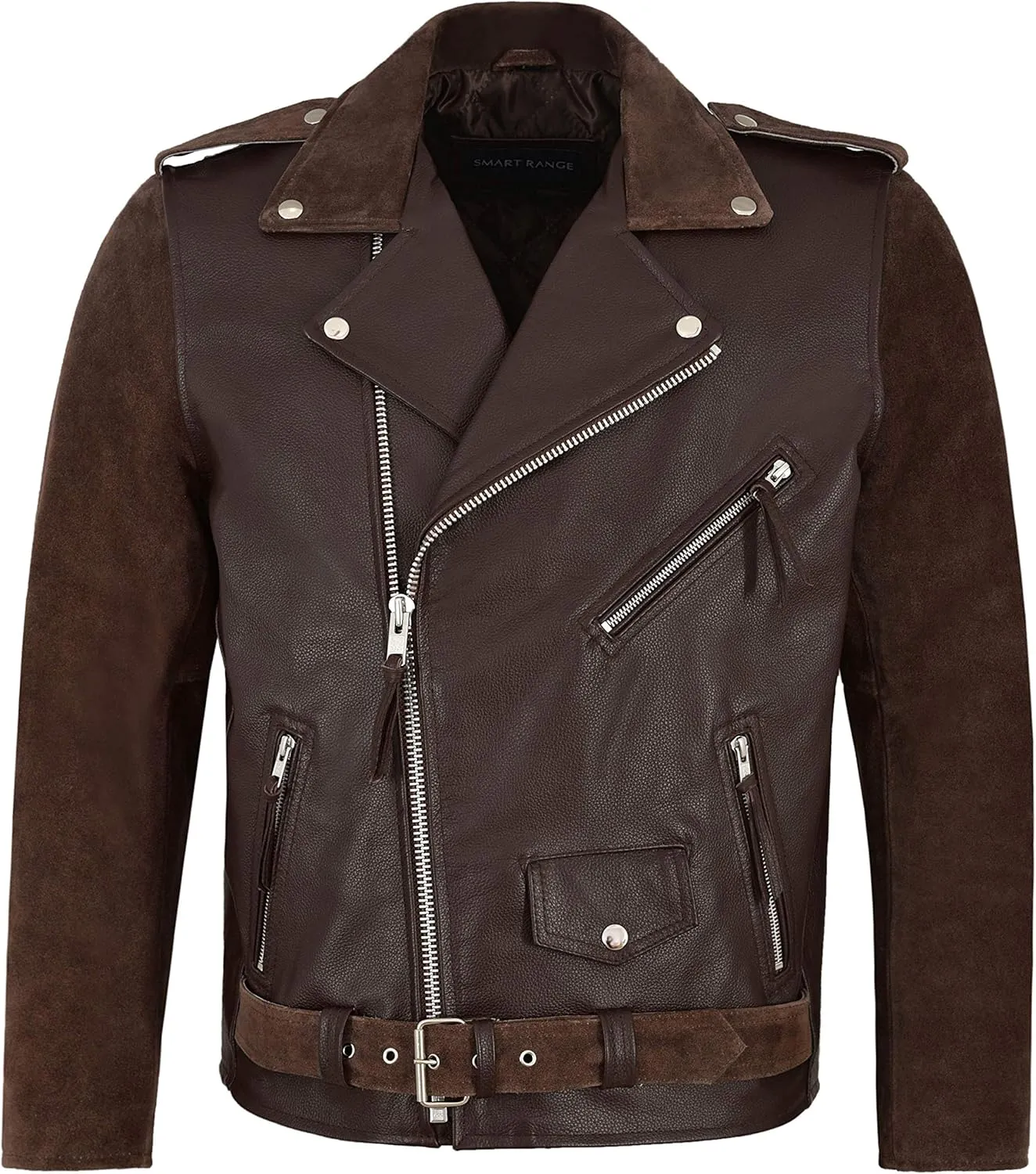 MBF Brando Men's Real Leather Jacket 100% Hide & Suede Classic Biker Style