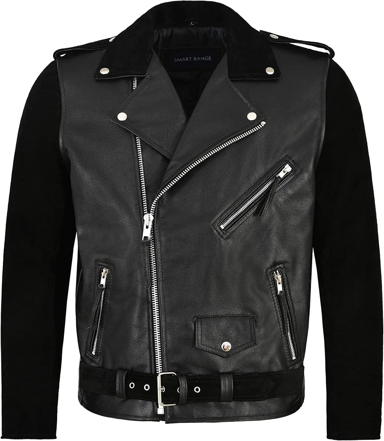 MBF Brando Men's Real Leather Jacket 100% Hide & Suede Classic Biker Style