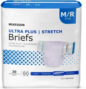 McKesson Ultra Plus Stretch Briefs, [80 Count], M/R, 32-54 in. Incontinence Adult Diapers, Heavy Absorbency, Unisex, Disposable, Elastic Leg Gathers and Contoured Fit for Men and Women