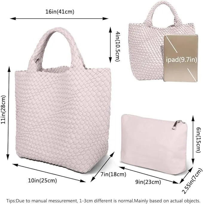 MECOLOR Womens Vegan Leather Woven Bag with Purse, Handmade Beach Tote Bag Top-handle Handbags
