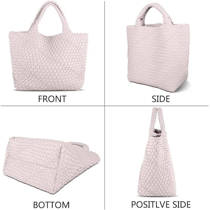 MECOLOR Womens Vegan Leather Woven Bag with Purse, Handmade Beach Tote Bag Top-handle Handbags
