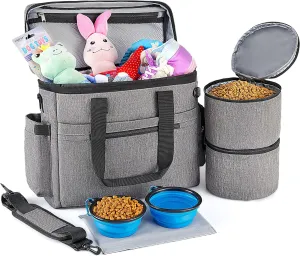 MEDHOPET Dog Travel Bag Backpack, Airline Approved Organizer with Multi-Function Pockets, Pet Travel Backpack with 2 Silicone Collapsible Bowls and 2 Food Baskets
