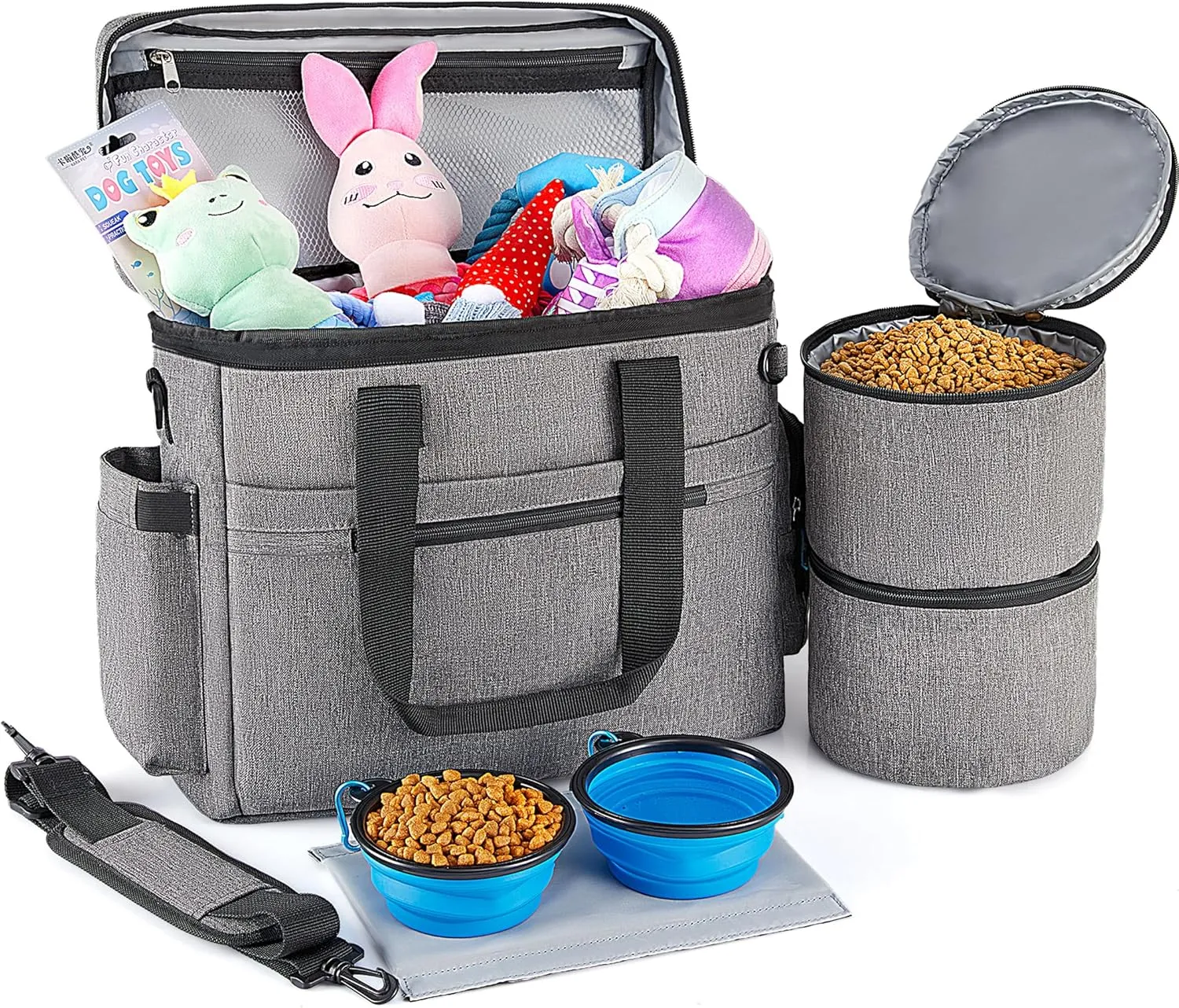 MEDHOPET Dog Travel Bag Backpack, Airline Approved Organizer with Multi-Function Pockets, Pet Travel Backpack with 2 Silicone Collapsible Bowls and 2 Food Baskets