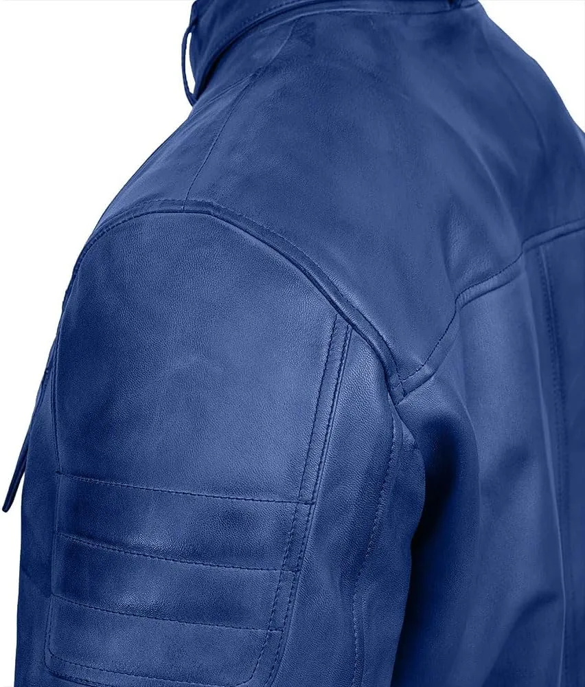 Men Cafe Racer Motorcycle Style Solid Color Leather Jacket Slim Fit Motorcycle Brown Leather Jacket Moto Rider Cafe Racer