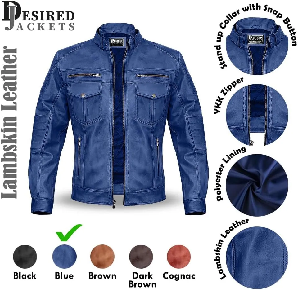Men Cafe Racer Motorcycle Style Solid Color Leather Jacket Slim Fit Motorcycle Brown Leather Jacket Moto Rider Cafe Racer
