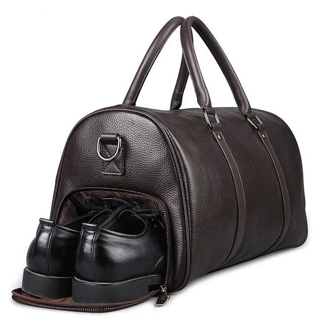 Men Genuine Leather Travel Bag Large Capacity Gym Bag Duffle Bags Big Weekender Luggage handbag Casual Sports shoulder Bag FEGER