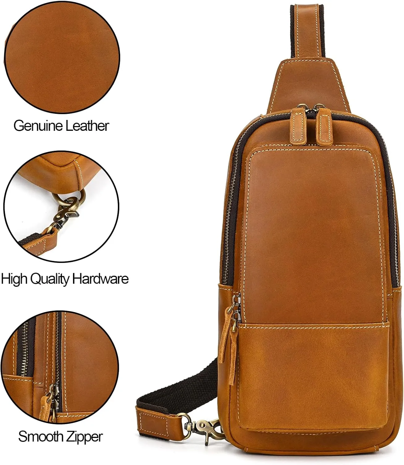 Men Leather Chest Bag Sling Bag Shoulder Bag Leather Crossbody Bag for Men