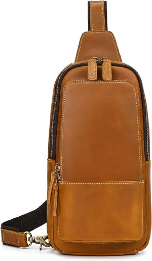 Men Leather Chest Bag Sling Bag Shoulder Bag Leather Crossbody Bag for Men