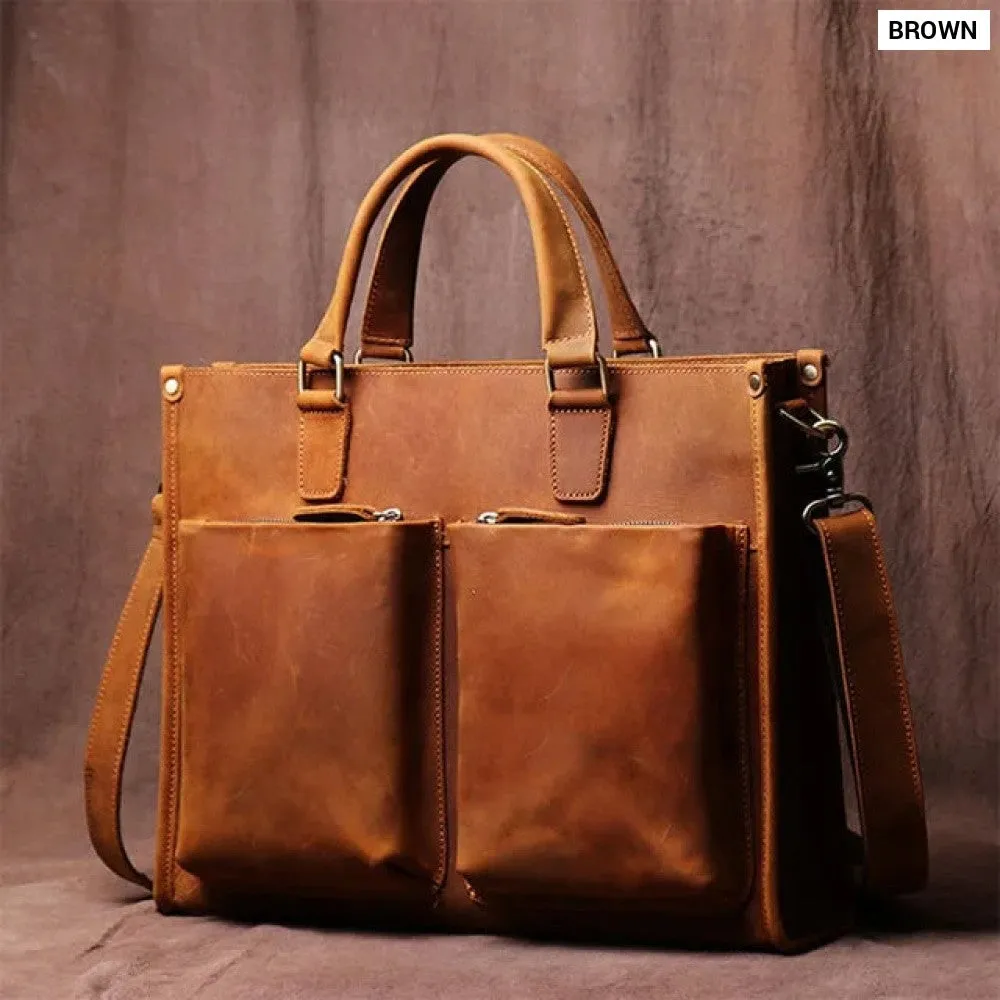 Mens 14,15.4 Inch Crazy Horse Natural Genuine Leather Shoulder Messenger Hand & Laptop Bag