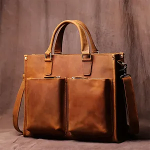 Mens 14,15.4 Inch Crazy Horse Natural Genuine Leather Shoulder Messenger Hand & Laptop Bag
