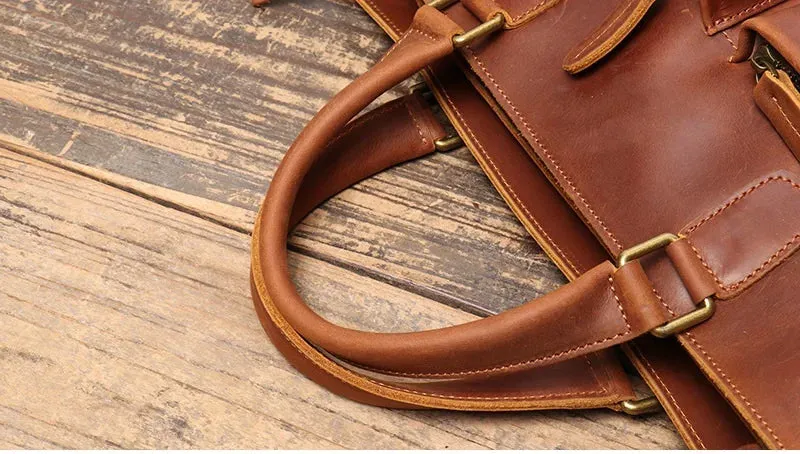 Mens 14,15.4 Inch Crazy Horse Natural Genuine Leather Shoulder Messenger Hand & Laptop Bag