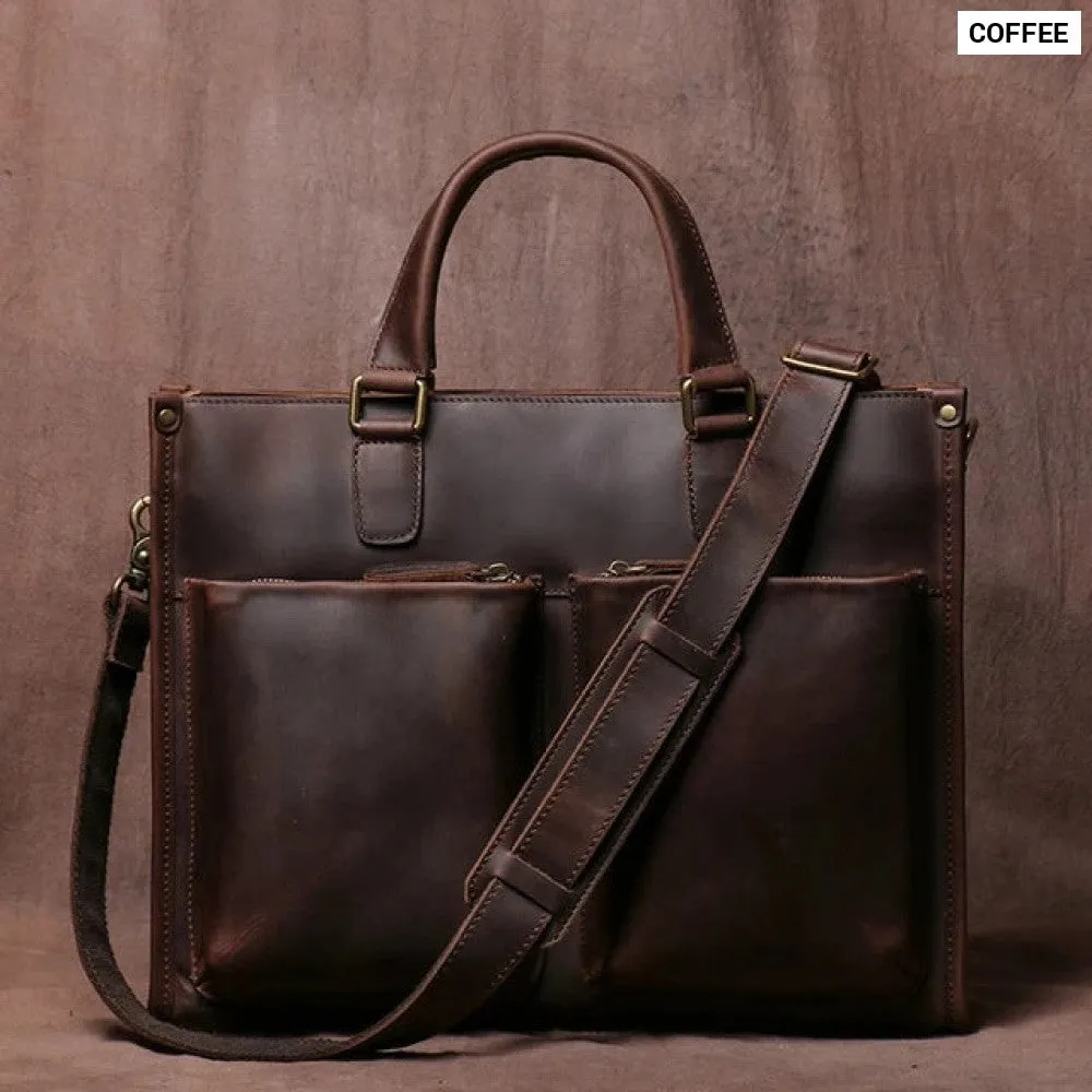 Mens 14,15.4 Inch Crazy Horse Natural Genuine Leather Shoulder Messenger Hand & Laptop Bag