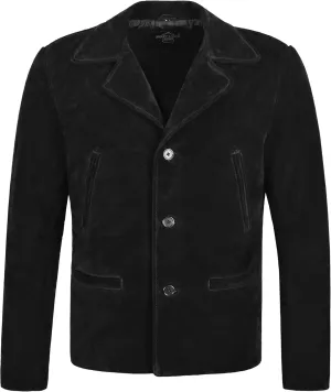 Men's 70's Leather Jacket Black Suede Classic Collared Blazer Casual Style 4162