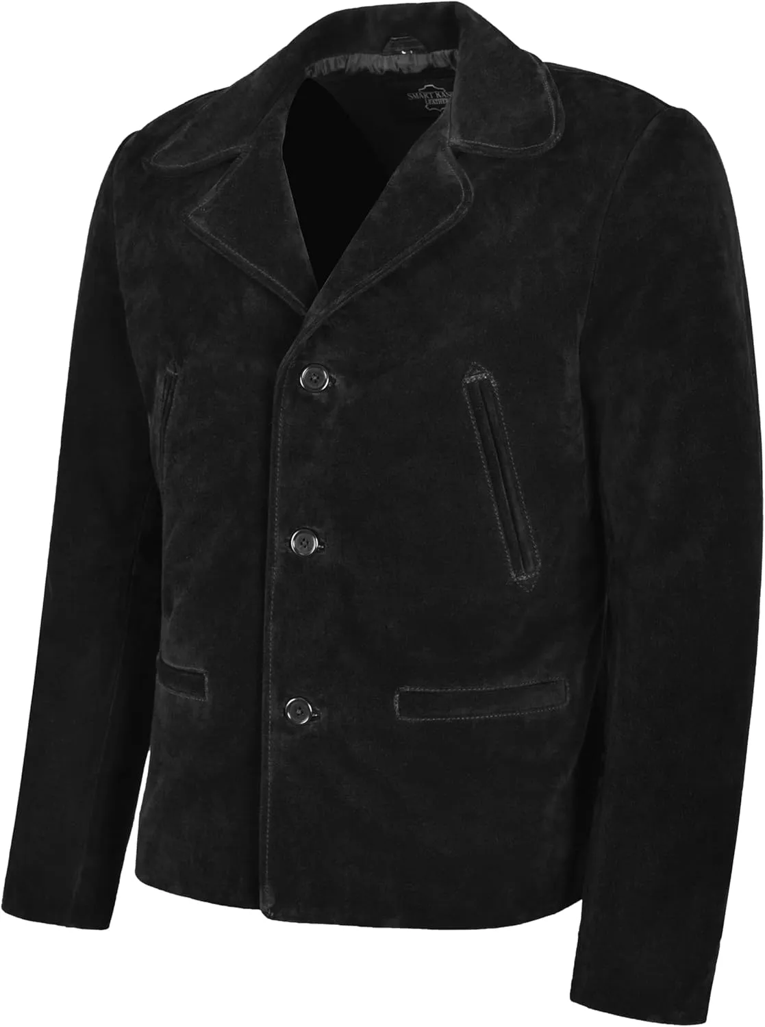 Men's 70's Leather Jacket Black Suede Classic Collared Blazer Casual Style 4162
