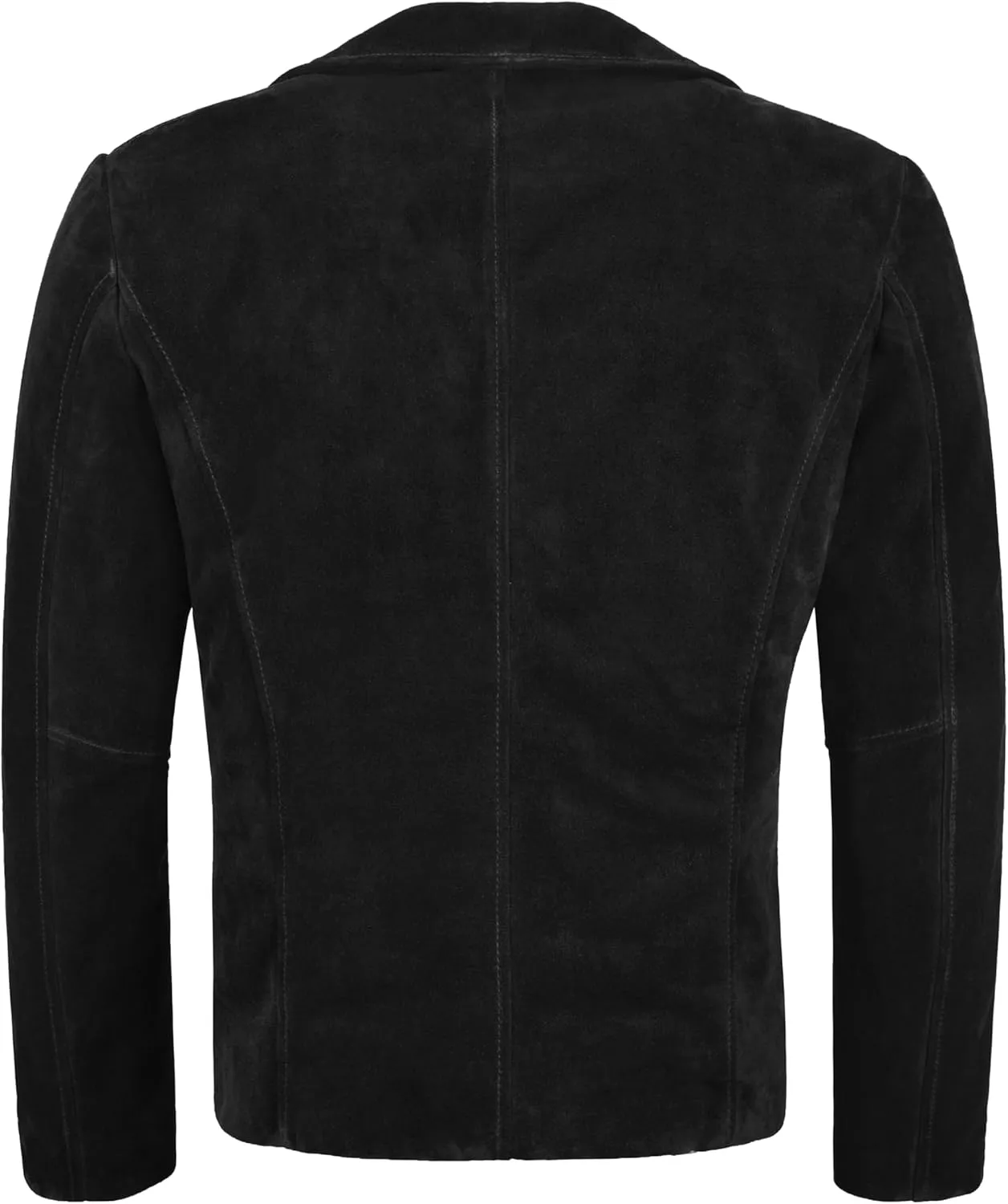 Men's 70's Leather Jacket Black Suede Classic Collared Blazer Casual Style 4162