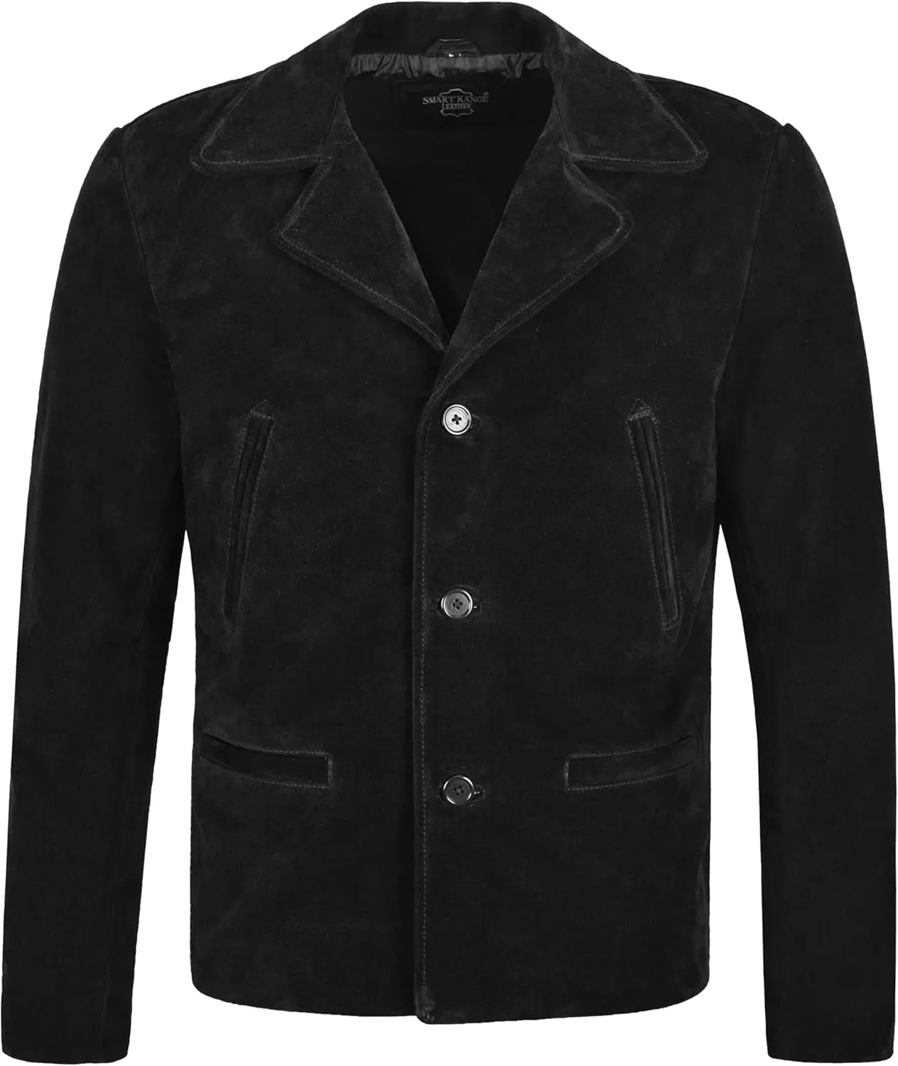 Men's 70's Leather Jacket Black Suede Classic Collared Blazer Casual Style 4162