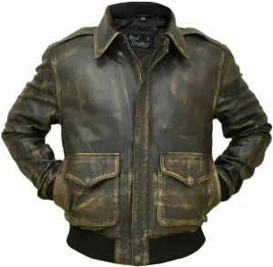Mens Air Force A-2 Leather WWII Flight Bomber Jacket - Cockpit Pilot Vintage Style Genuine Leather Jacket
