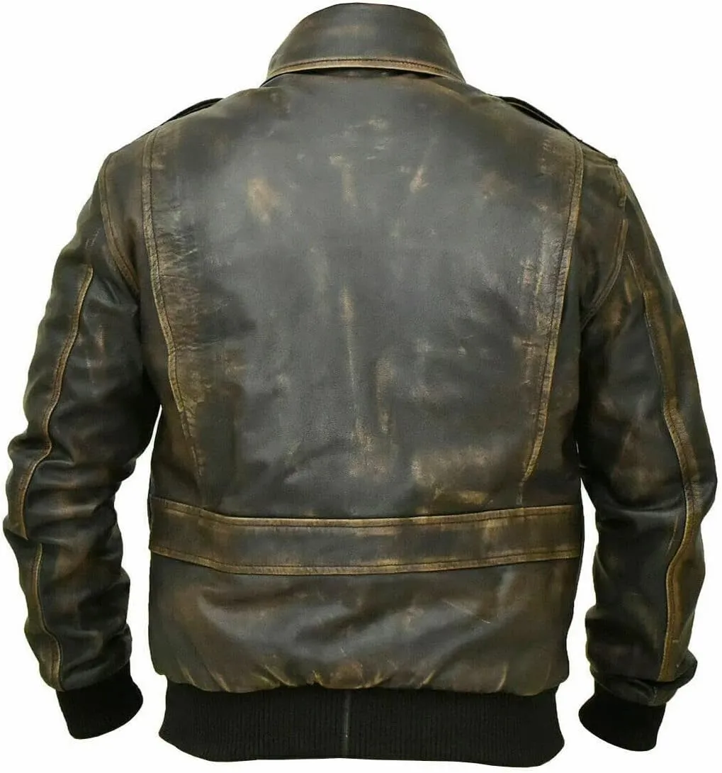 Mens Air Force A-2 Leather WWII Flight Bomber Jacket - Cockpit Pilot Vintage Style Genuine Leather Jacket