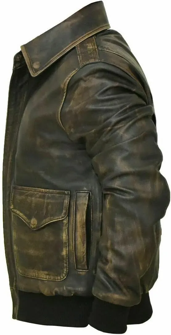 Mens Air Force A-2 Leather WWII Flight Bomber Jacket - Cockpit Pilot Vintage Style Genuine Leather Jacket