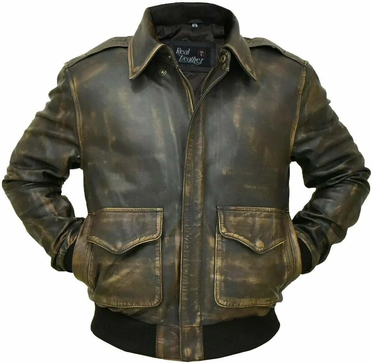 Mens Air Force A-2 Leather WWII Flight Bomber Jacket - Cockpit Pilot Vintage Style Genuine Leather Jacket
