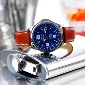 Men’s Aviator Luxury Pilot Watches for Men Genuine Leather Strap - 40mm Watch - Japanese Movement (Blue)