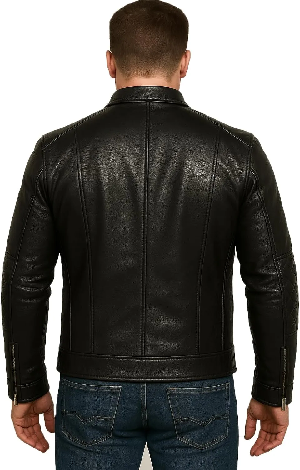 Men's Biker Genuine Leather Jacket - Vintage Motorcycle Real Leather Jacket in Black and Brown