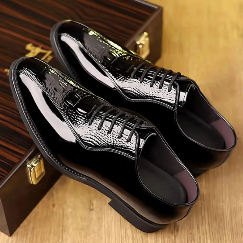 Men's Brogue Oxfords Shoes Mens Vintage Crocodile Print Strap Slip On Dress Shoes Lace-up Casual Comfortable Walking Shoes