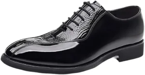Men's Brogue Oxfords Shoes Mens Vintage Crocodile Print Strap Slip On Dress Shoes Lace-up Casual Comfortable Walking Shoes