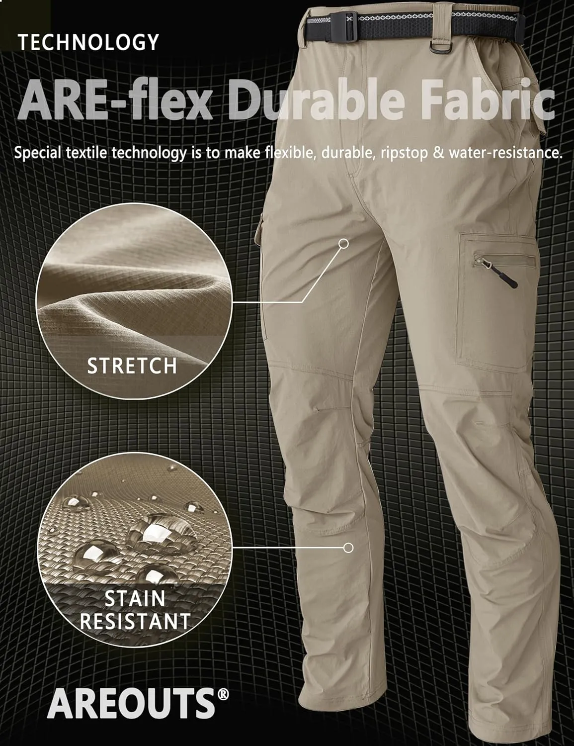 Men's Cargo Work Hiking Pants Lightweight Water Resistant Quick Dry Fishing Travel Camping Outdoor Breathable Multi Pockets