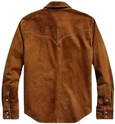 Men's Cowboy Western Roughout Style Soft Suede Leather Shirt - Genuine Suede Journeyman Shacket Jacket Men