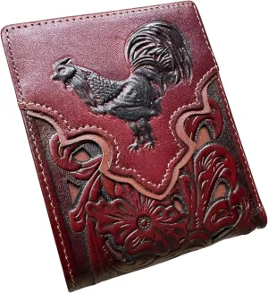Mens Floral Cowboy Rooster Gallo Embossed Cowboy Western Leather Wallet High End Cut Out Layered Leather Style Mens Wallets Leather Bull Rider Rodeo Gifts For Men (Light Coffee Coffee)