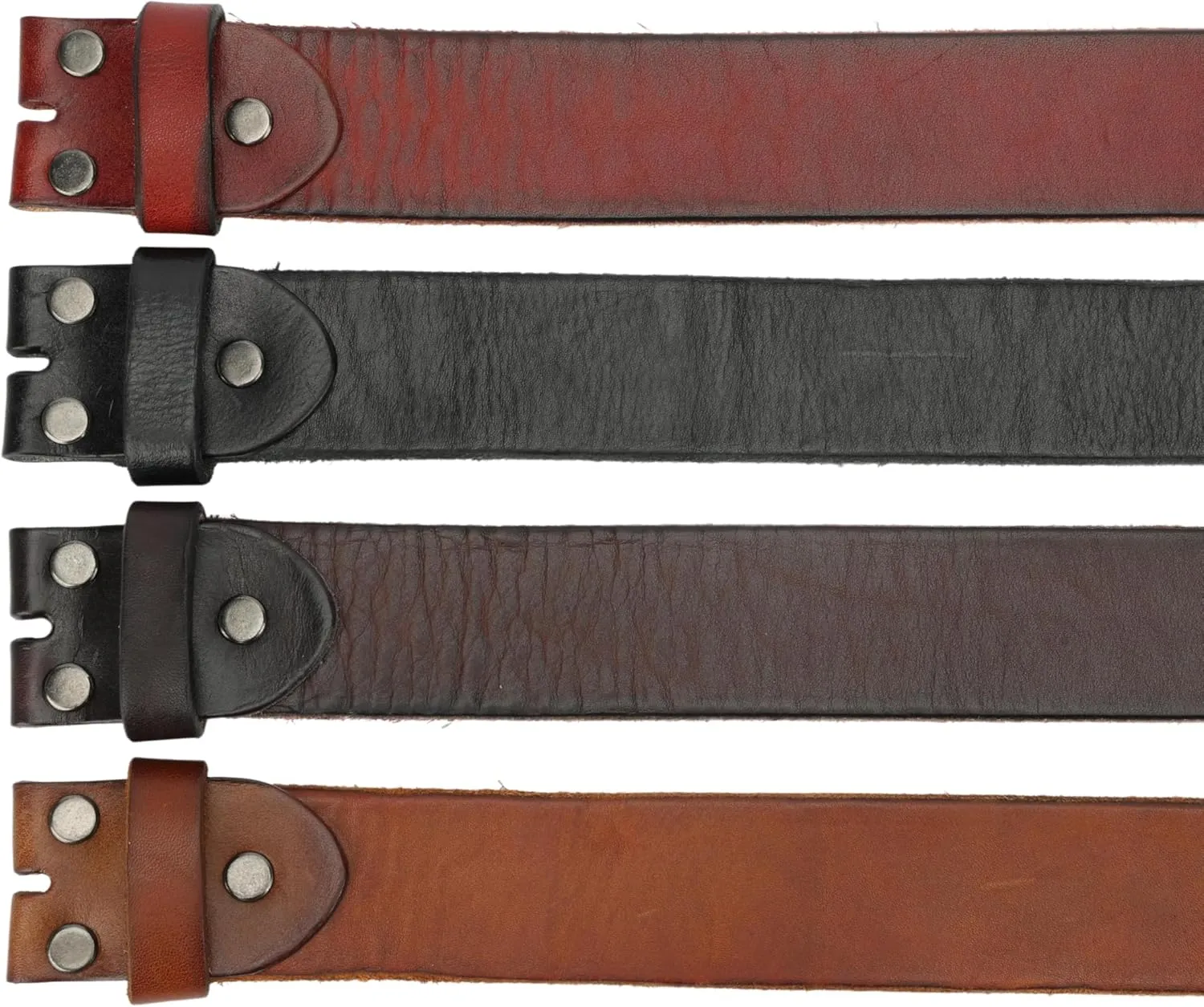 Men's Full Grain Leather Belt Vintage Distressed Style with Snap-On Strap 1 1/2" One Piece Leather no buckle